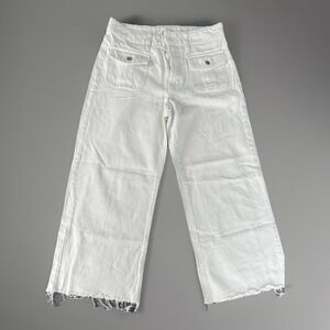 Wide Leg Utility Jeans Womens 4 White High Rise Frayed Hem Pocket‎ Pants Retro